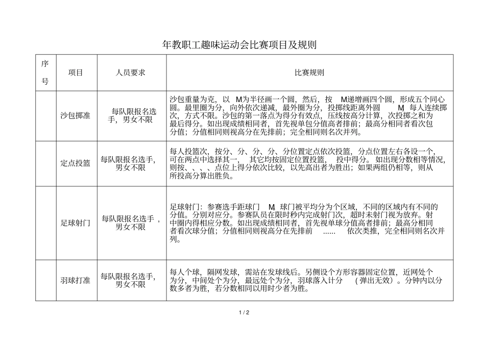 年教职工趣味运动会比赛项目及规则_第1页