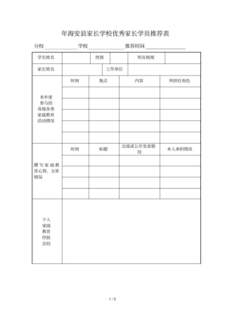 年海安家长学校优秀家长学员推荐表