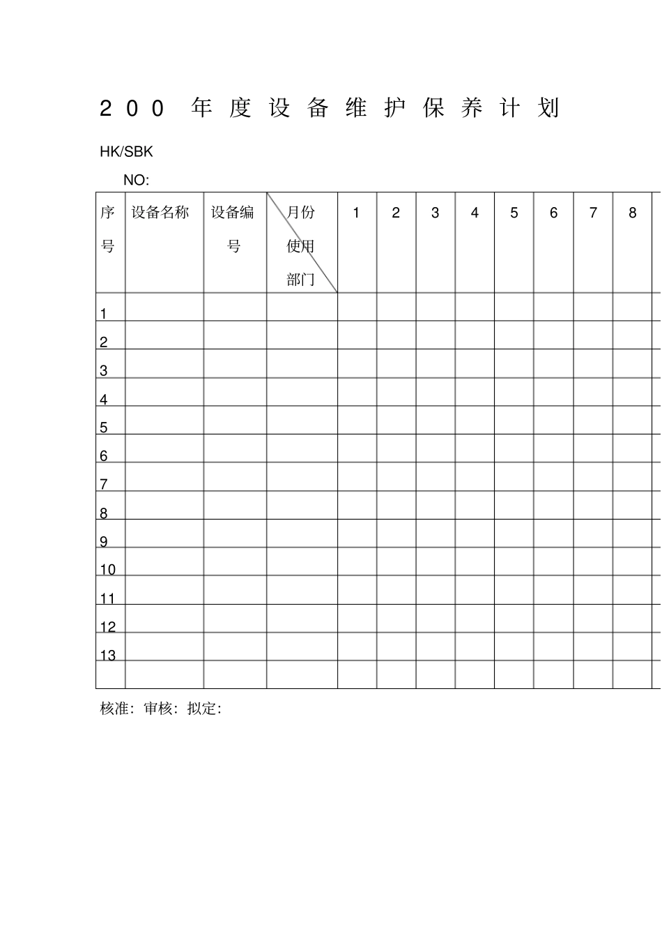 年设备维护保养计划表格_第1页