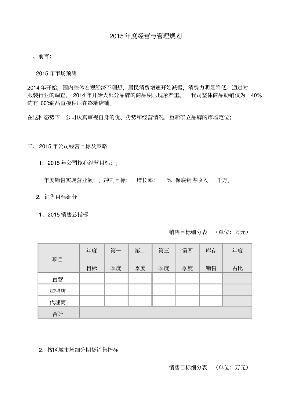 年费用预算与规划管理服装类_第1页