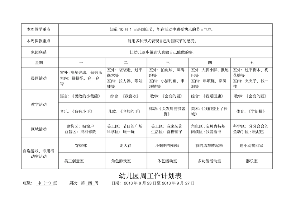 幼儿园中班周计划表_第3页