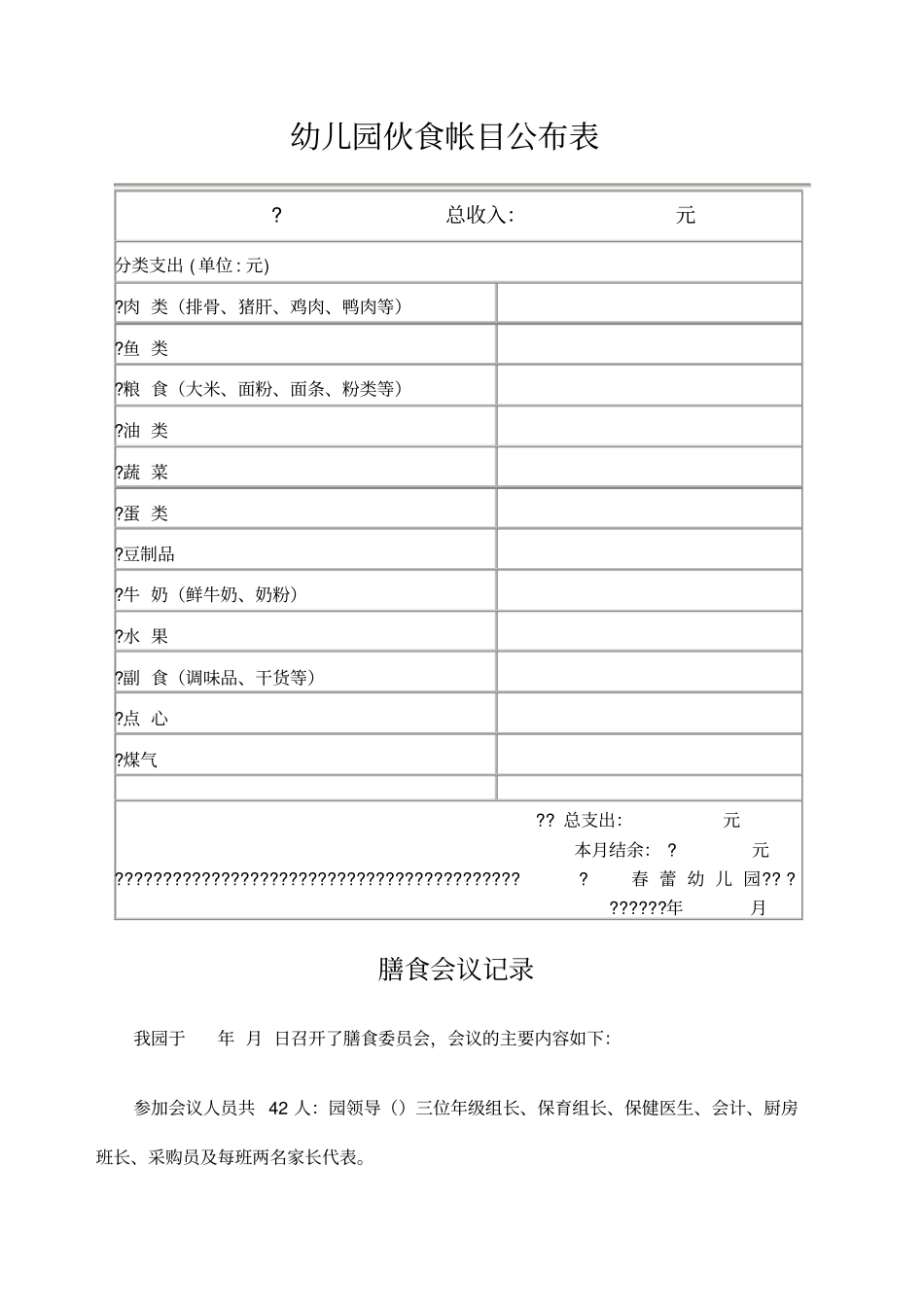幼儿园伙食帐目公布表_第1页