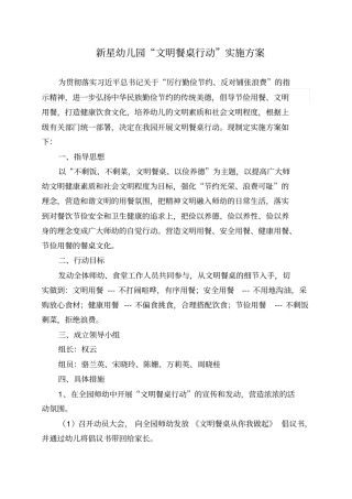 幼儿园文明餐桌行动实施方案