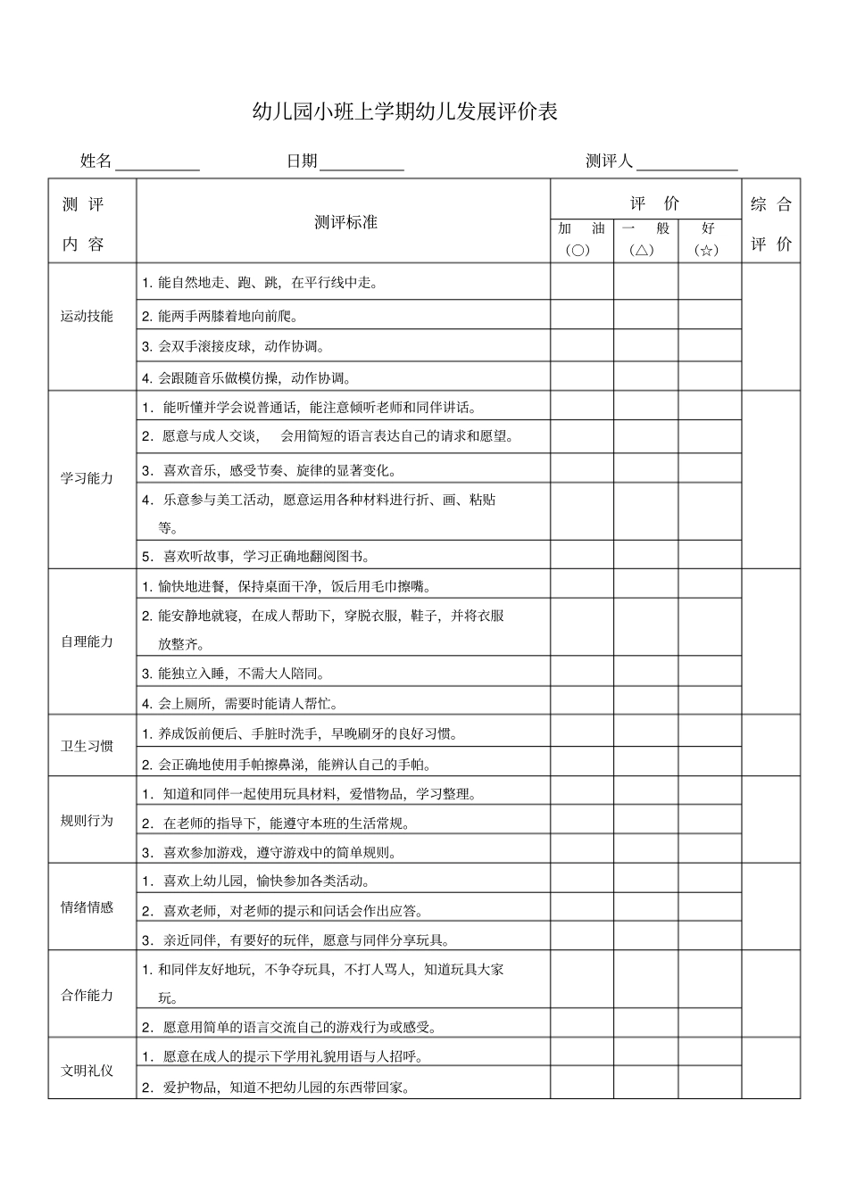 幼儿期中发展评价表_第1页