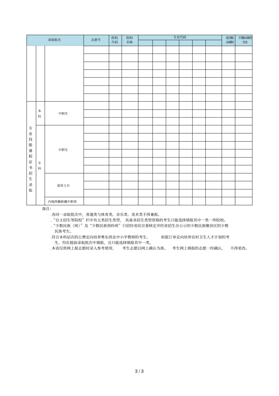 广东2018年普通高校招生录取考生志愿表_第3页