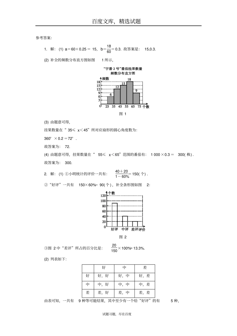 广东2019中考数学复习检测专题训练七统计和概率_第3页