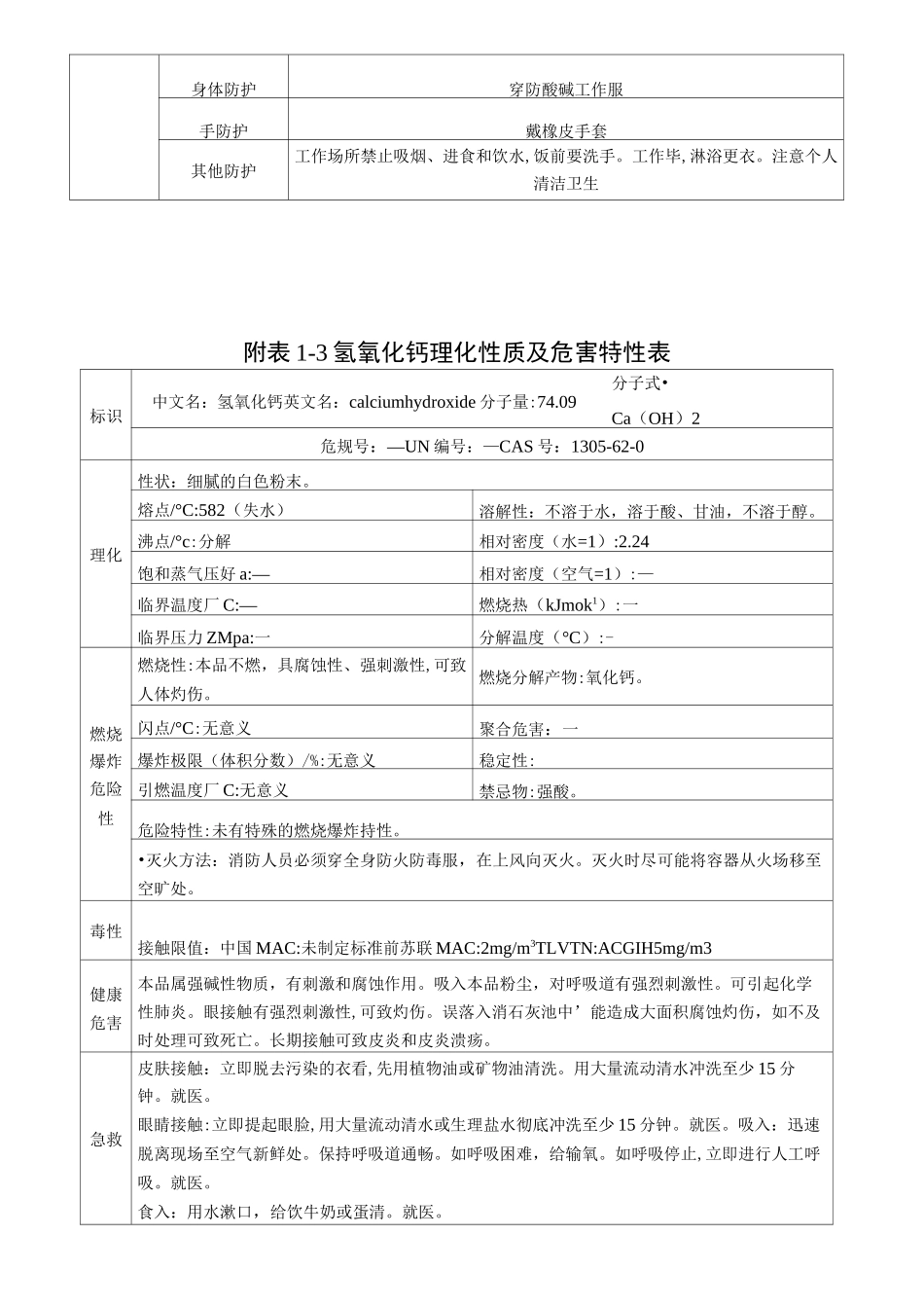 氧化钙、氢氧化钙理化特性、氧化钙危害指数计算_第2页