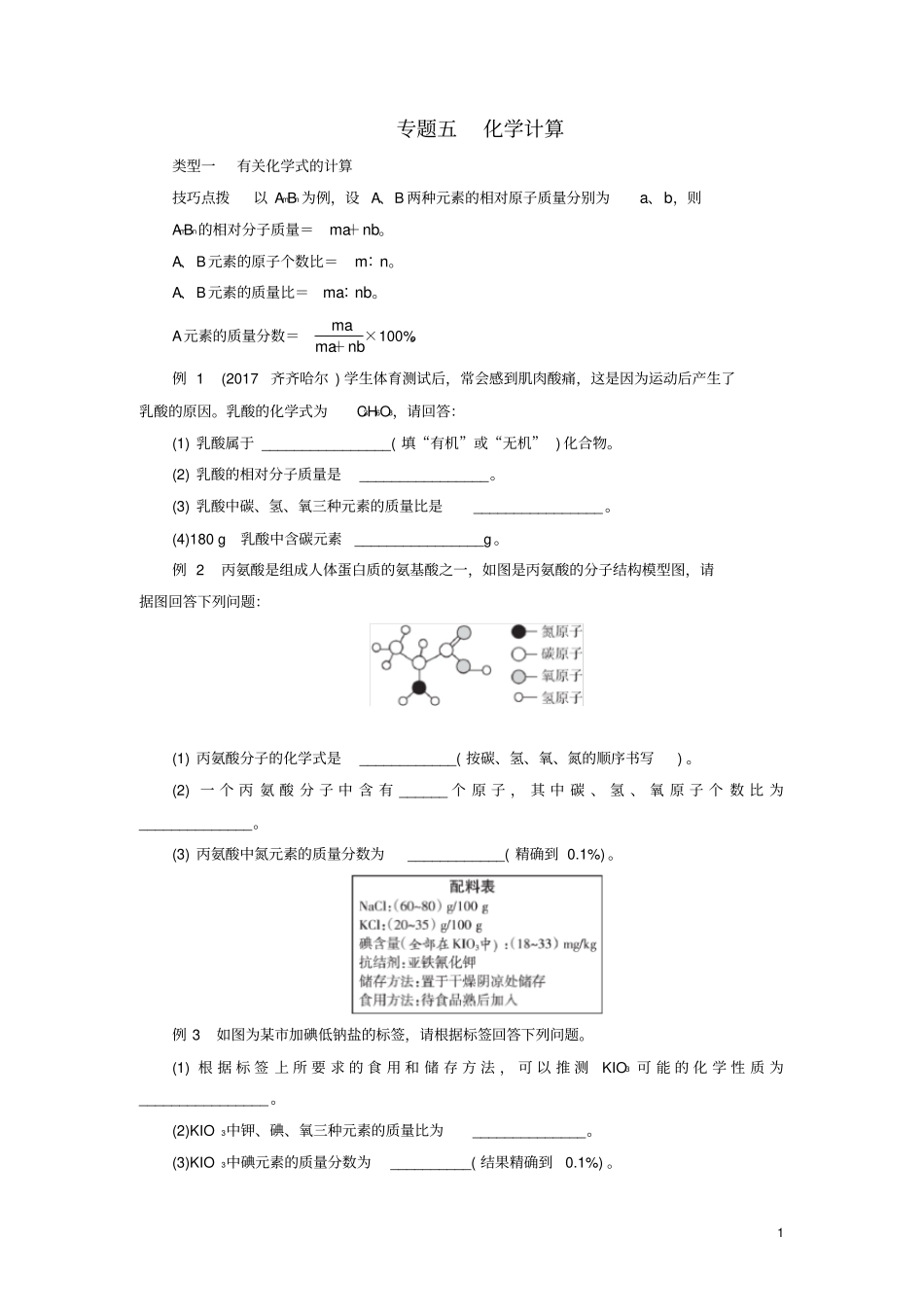 广东中考化学总复习专题五化学计算练习_第1页