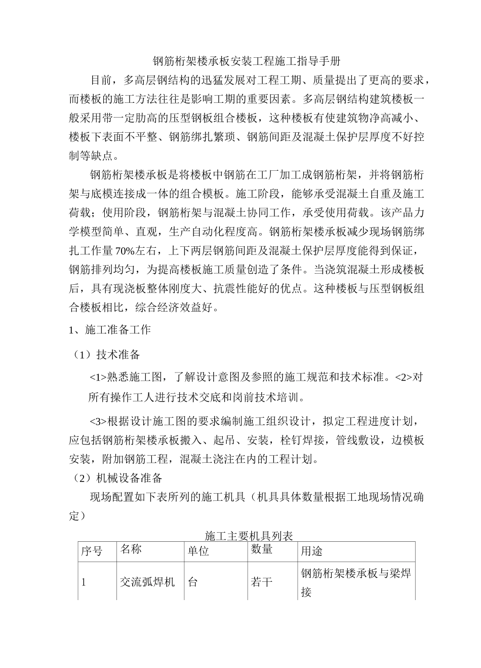 钢筋桁架楼承板安装工程施工指导手册_第1页