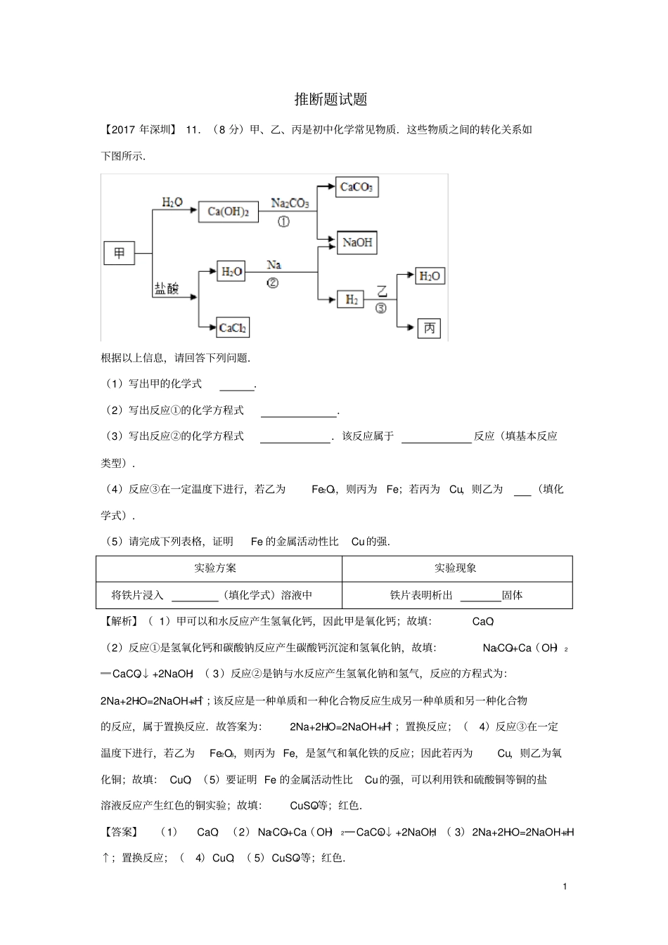 广东深圳中考化学试题分类汇编推断题含2008_2017十年中考试题_第1页