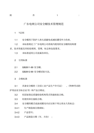广东电网公司安全帽技术规范
