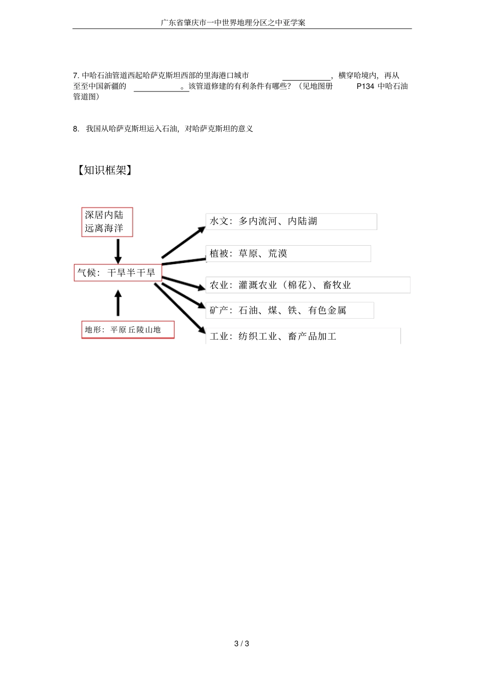 广东肇庆一中世界地理分区之中亚学案_第3页