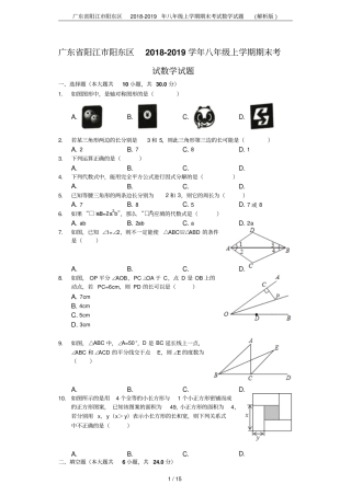 广东阳江阳东区2018-2019年八年级上学期期末考试数学试题解析版