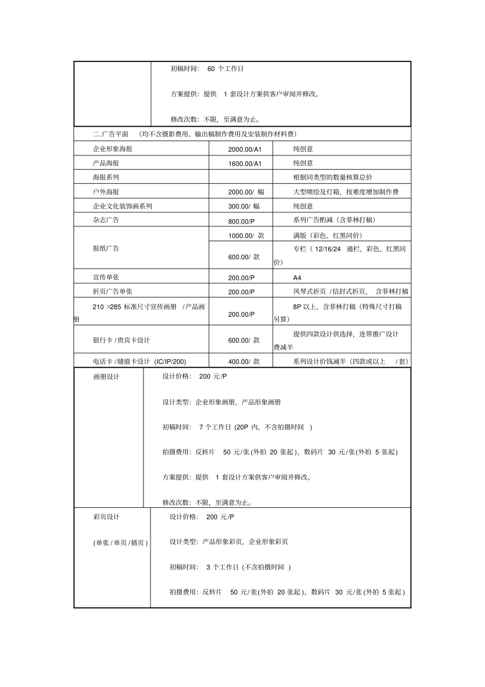 广告平面设计常规价格参考设计报价_第2页