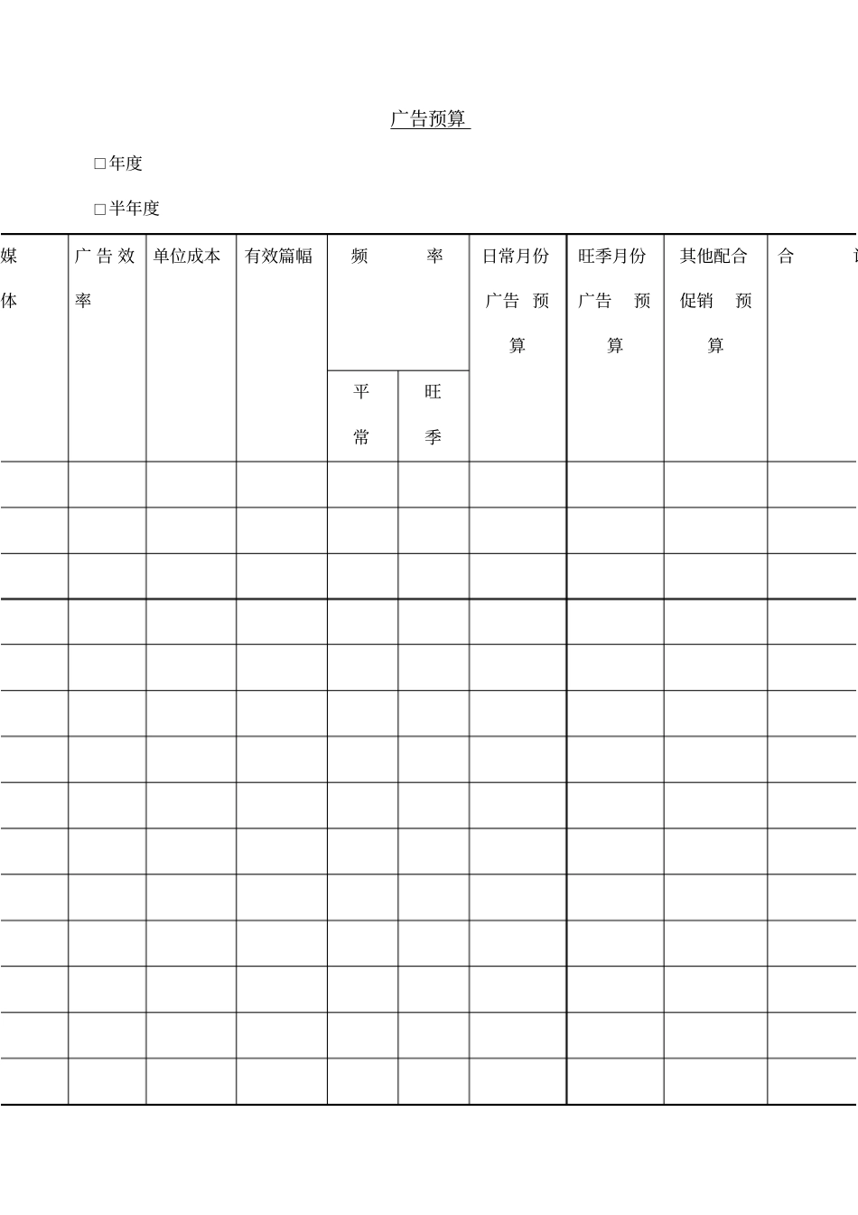 广告预算表格格式_第1页