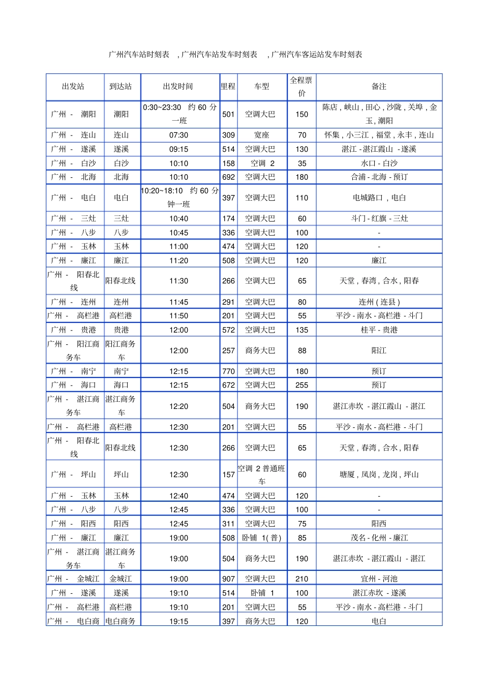广州汽车站时刻表_第1页