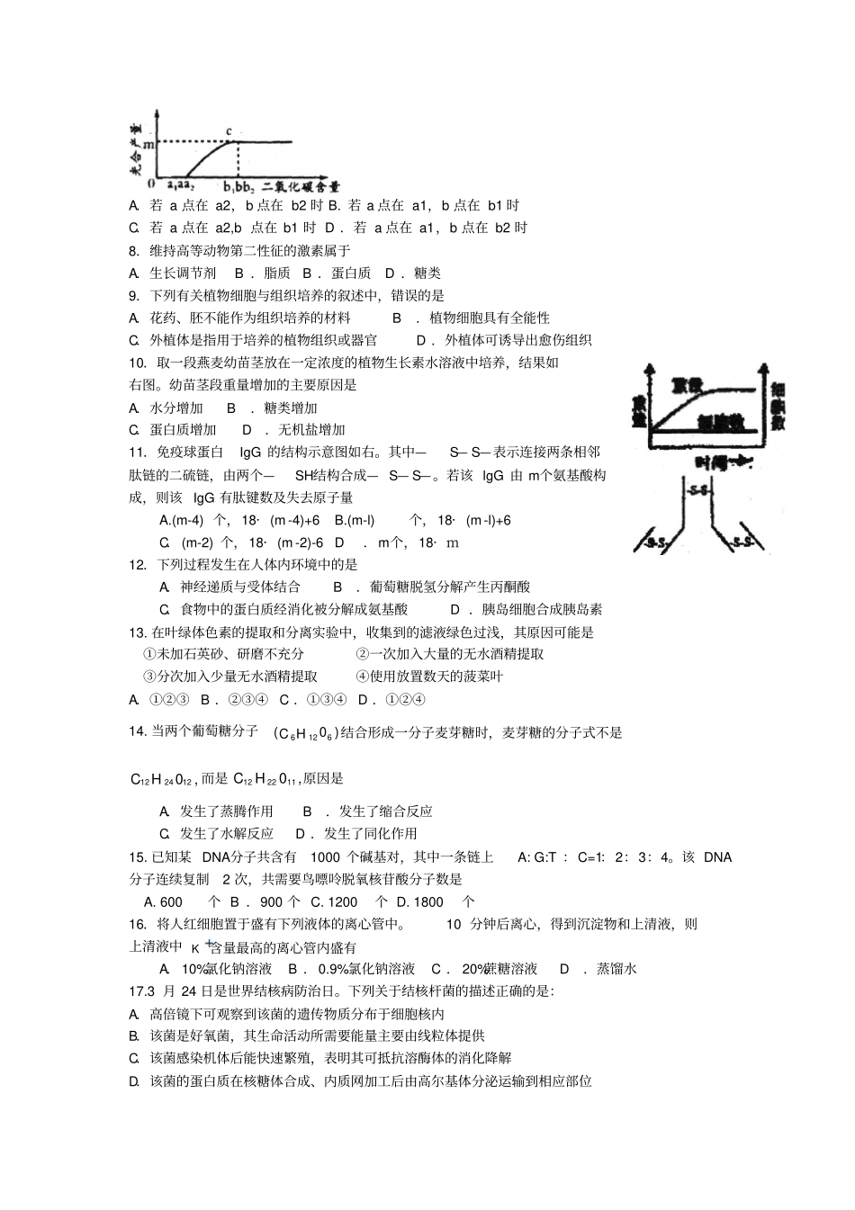 广雅中学届高三考试卷生物_第2页