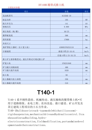 各类推土机性能参数