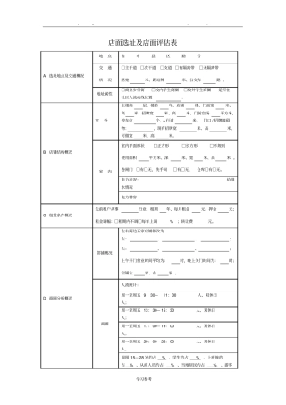 店面评价表大全