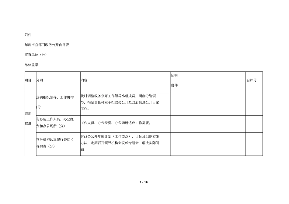 度直部门政务公开自评表_第1页