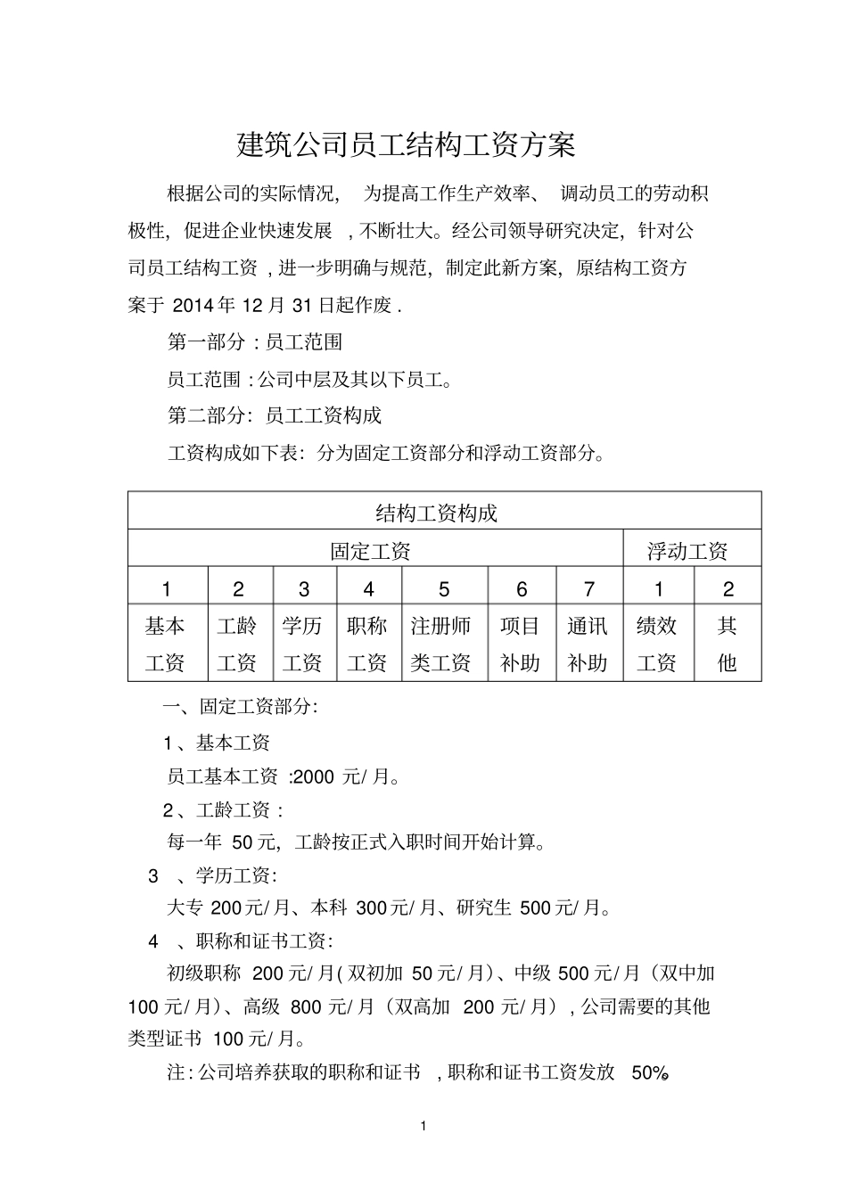建筑公司员工结构工资方案_第1页