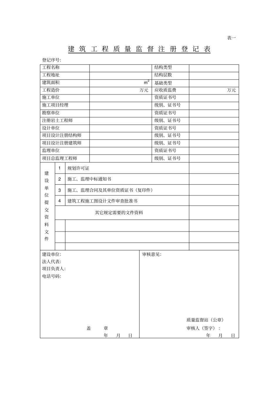 建筑工程质量监督汇总表_第1页