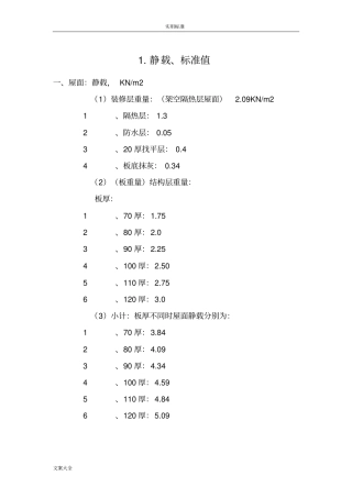 建筑恒活荷载实用实用标准值
