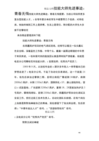 (完整版)技能大师先进事迹：青春无悔