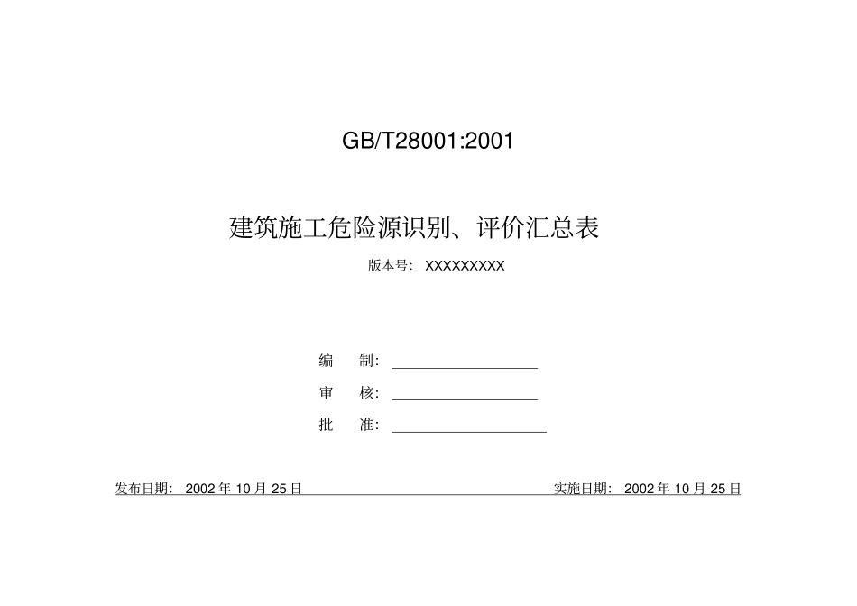 建筑施工危险源识别、评价方法汇总表_第1页