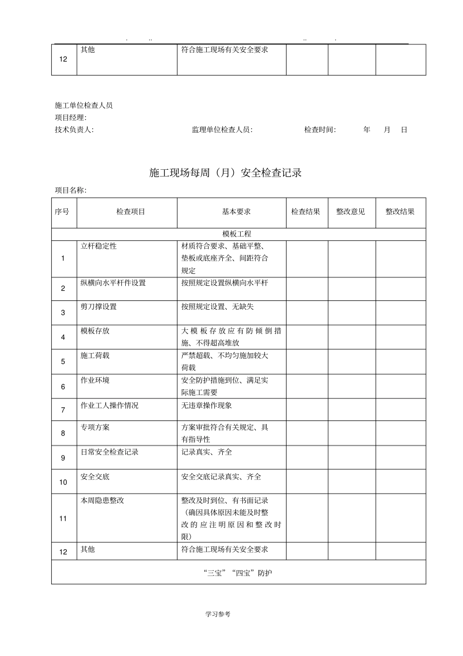 建筑施工现场安全检查表范本_第3页