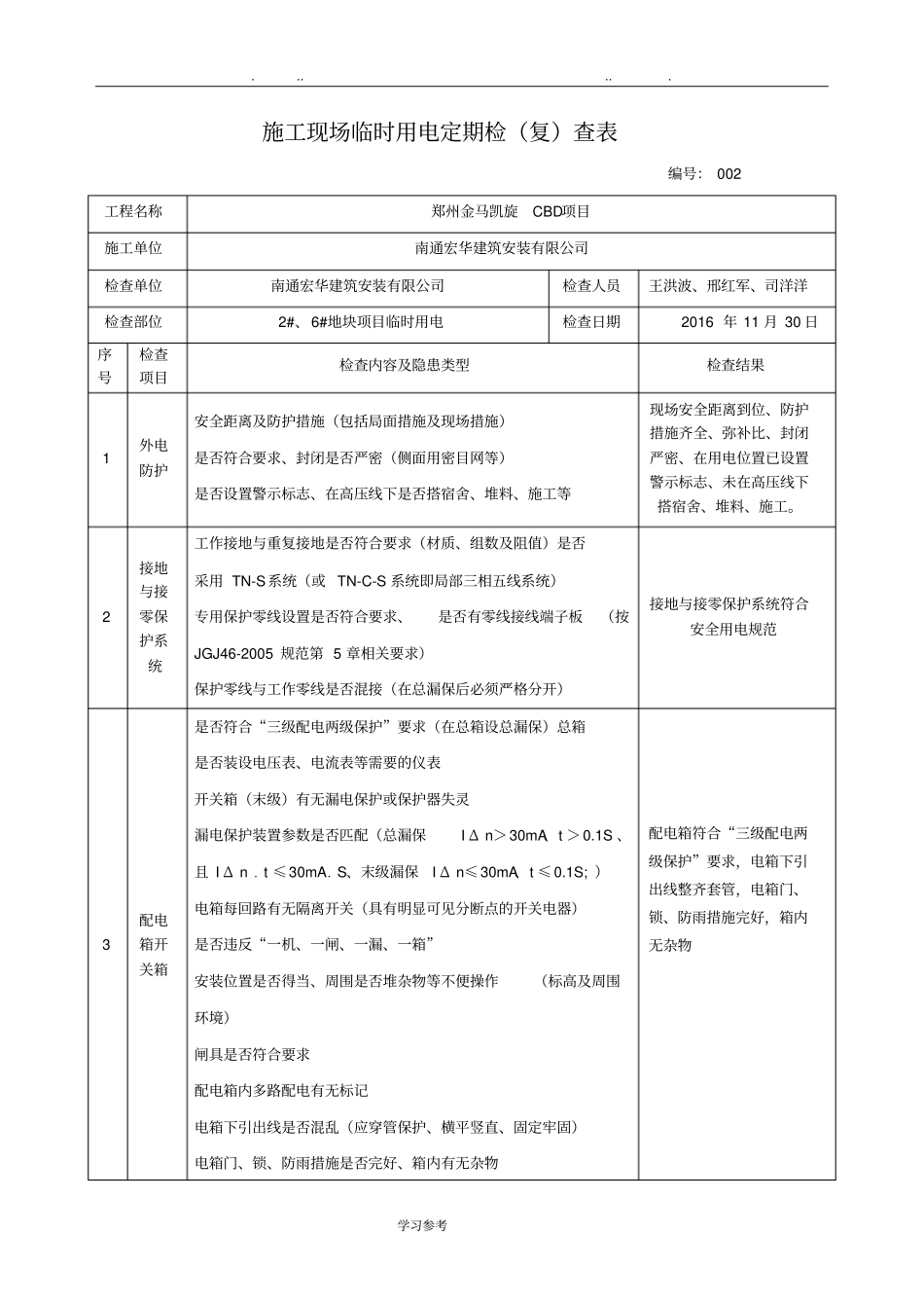 建筑施工现场临时用电检查表_第3页