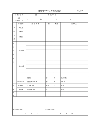 建筑电气单位工程概况表