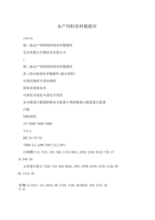 水产饲料原料数据库