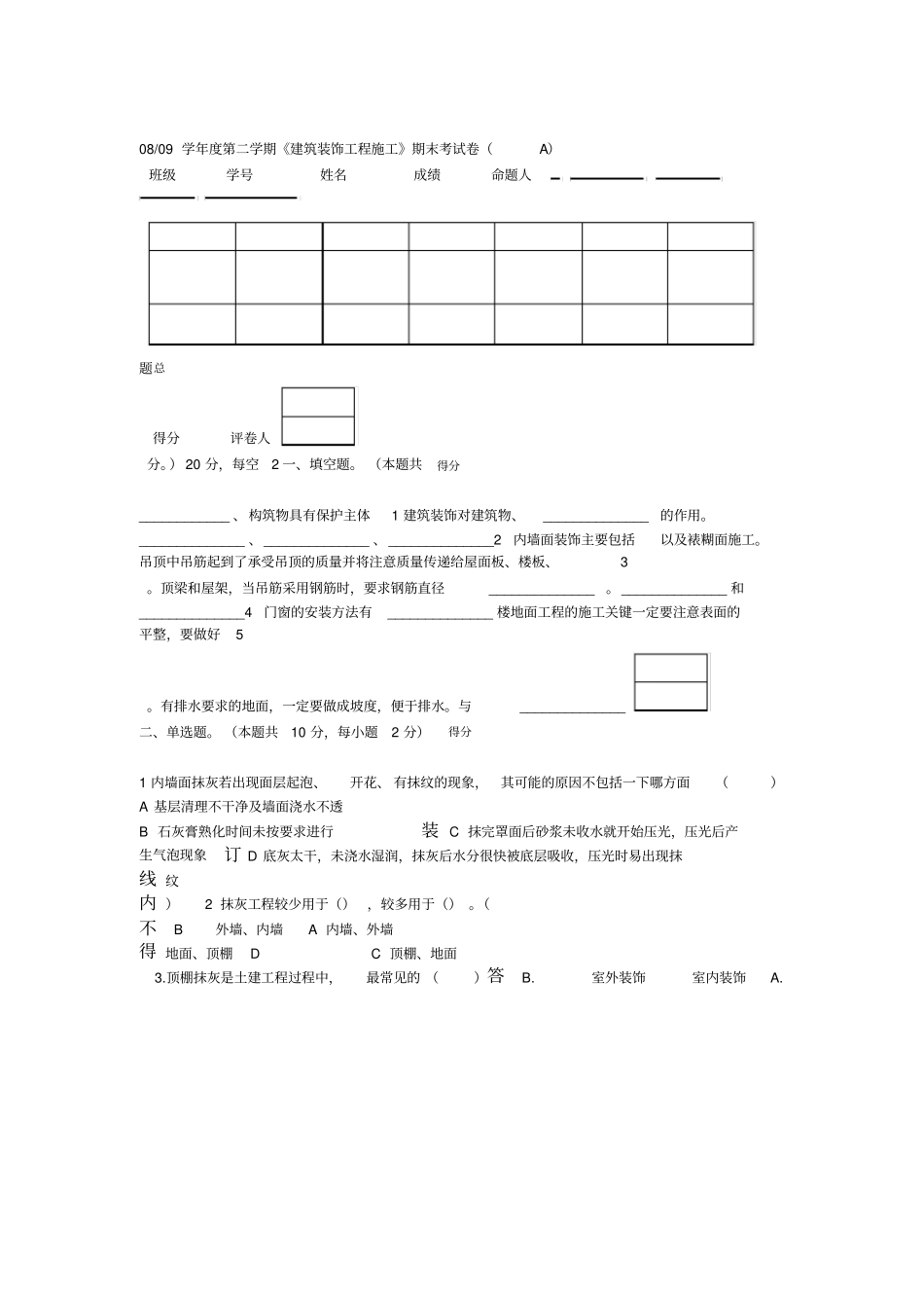 建筑装饰工程试卷_第1页