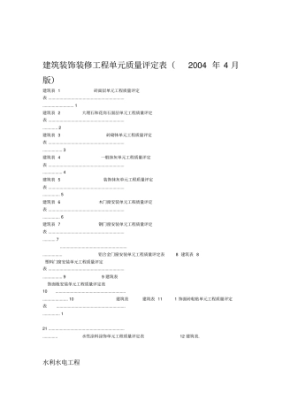 建筑装修工程质量评定表