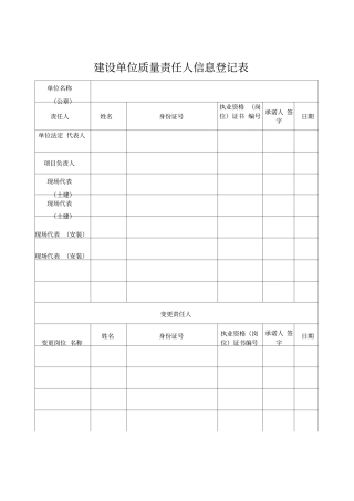 建设单位质量责任人信息登记表
