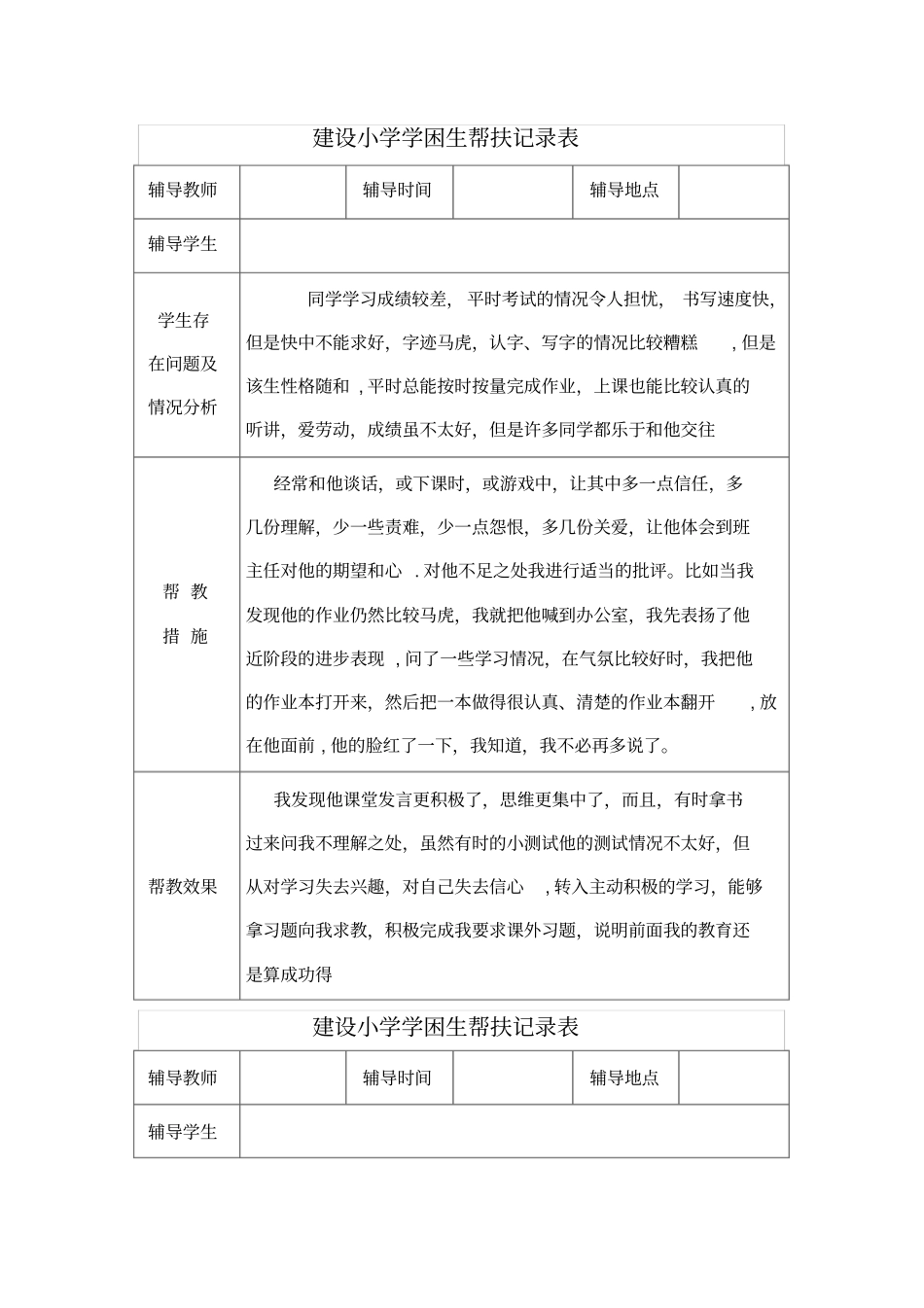 建设小学学困生帮扶记录表_第1页
