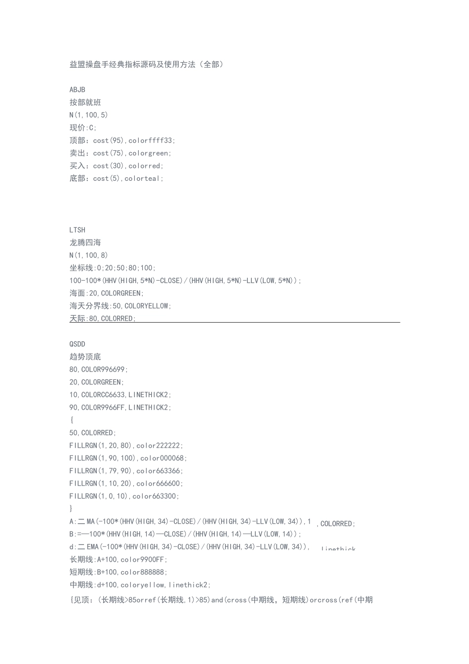益盟操盘手经典指标源码及使用方法_第1页
