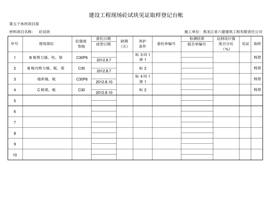 建设工程现场砼试块见证取样登记台帐_第3页