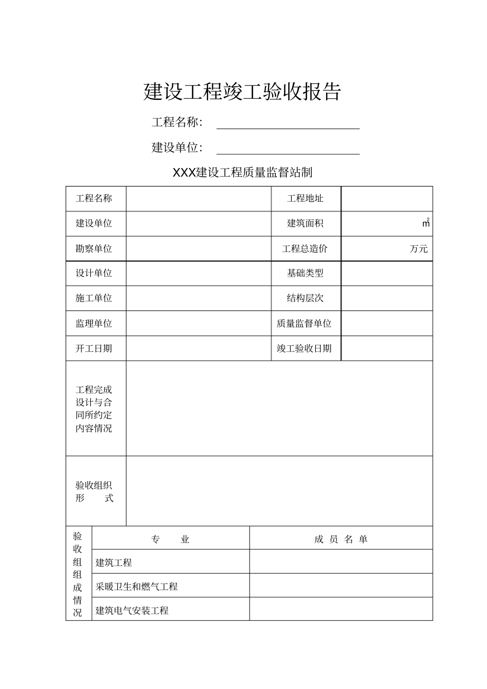 建设工程竣工验收报告模板_第1页