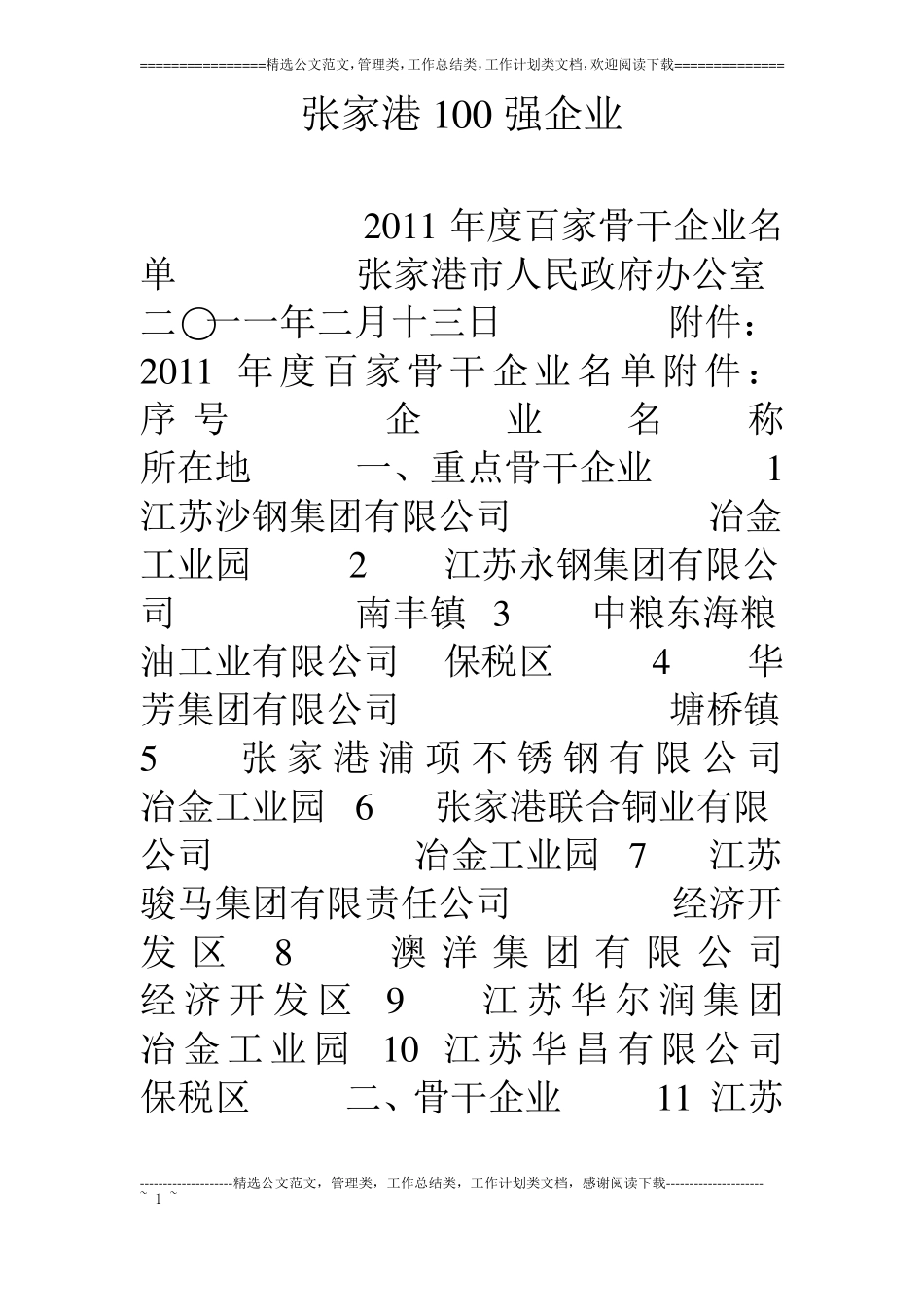 张家港100强企业_第1页