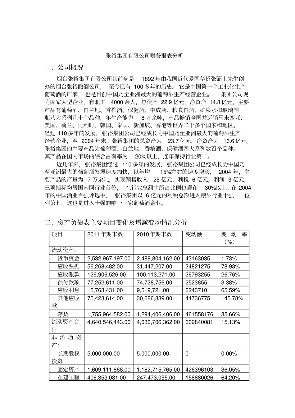 张裕集团2010年财务报表分析_第2页