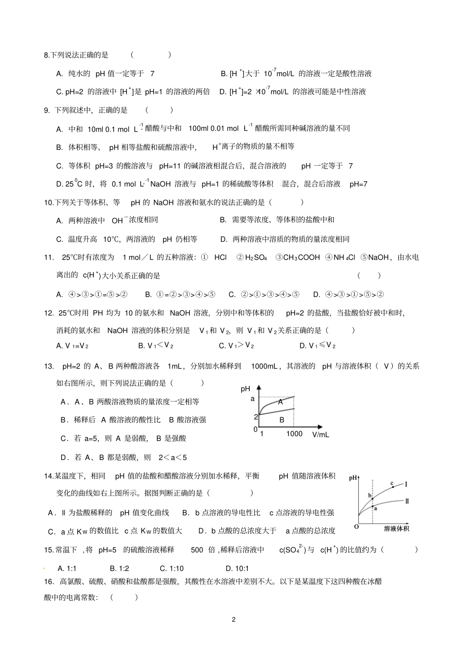 弱电解质的电离练习题带标准答案_第2页