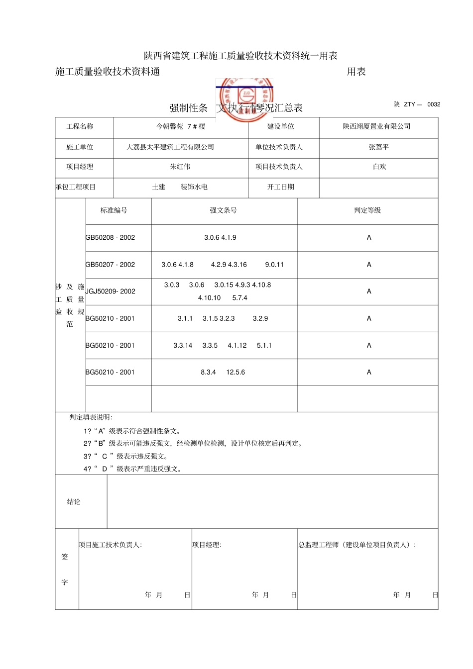 强制性条文执行情况汇总表_第1页