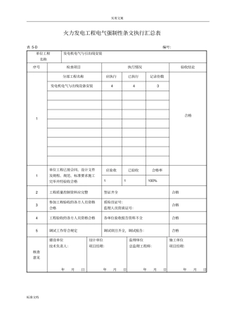 强制性条文执行汇总情况表电气