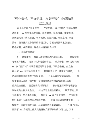 强化责任、严守纪律、树好形象专项治理活动总结