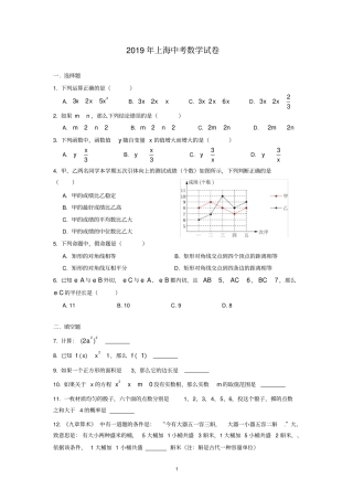 强烈推荐2019年上海中考真题合集