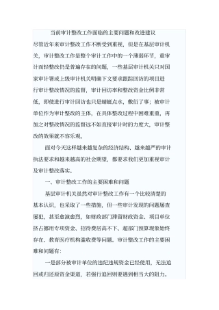 当前审计整改工作面临的主要问题和改进建议