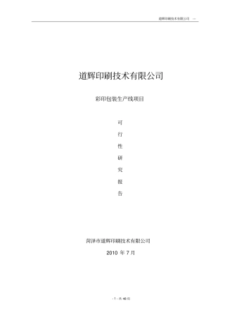 彩印包装生产线项目可行性研究报告