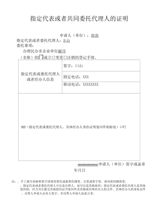 指定代表或者共同委托代理人的证明